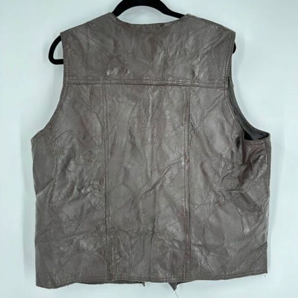 Vintage Direct Source Men's Leather Lined‎ Sleeveless Vest Patchwork Brown Large - Picture 10 of 13